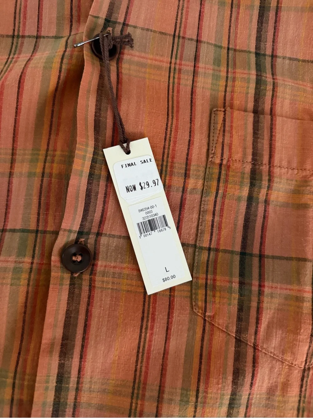 Banana Republic Orange Plaid Short-Sleeve Button-Down Shirt